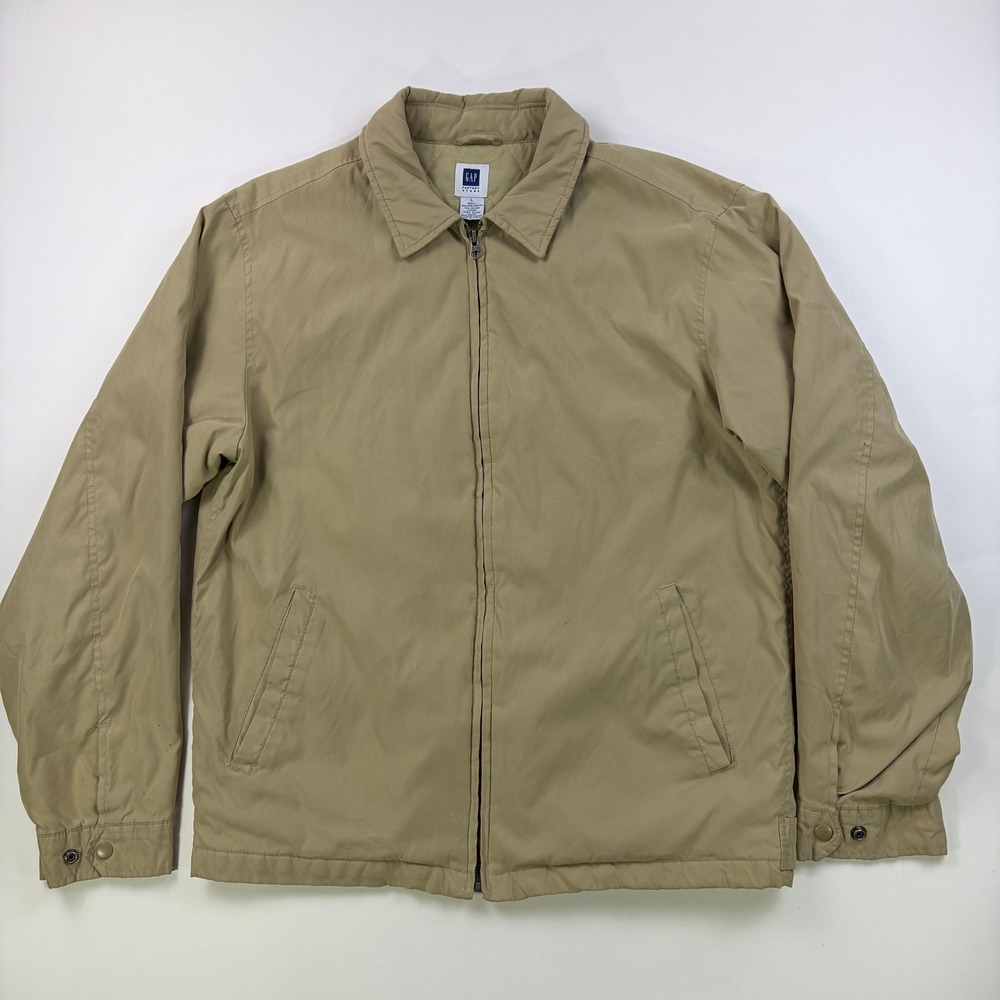 90s Gap Factory Harrington Jacket Mens Large Tan Khaki Quilted Lined Full Zip